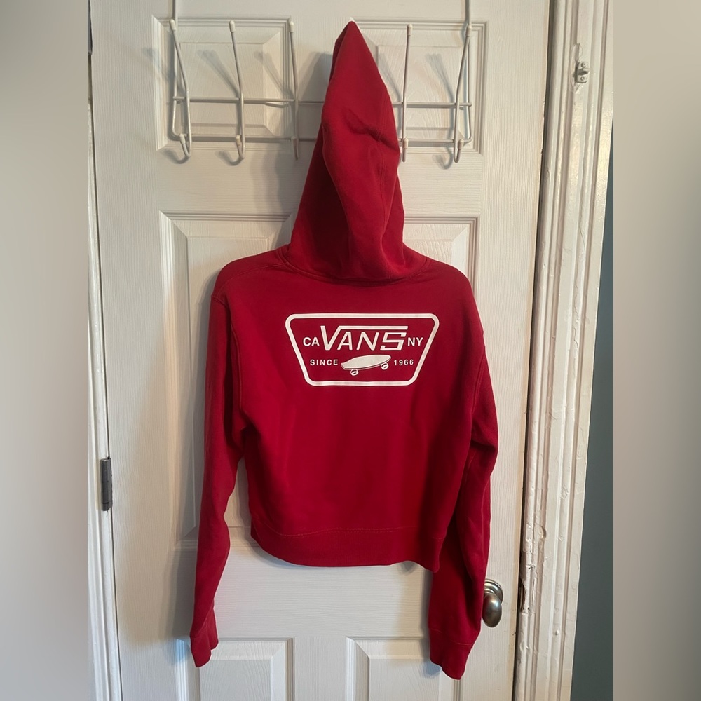 Red cropped Vans hoodie